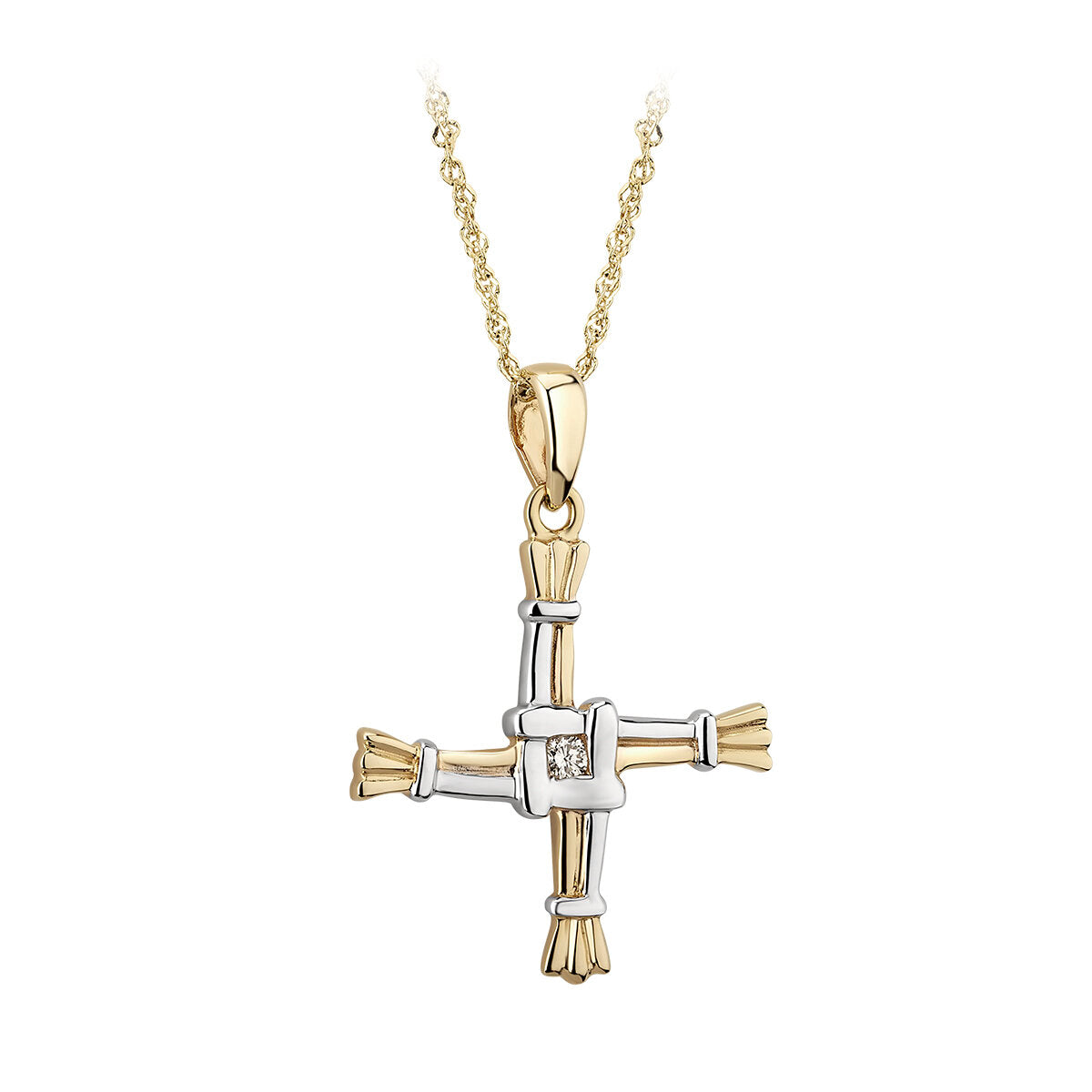 14K Two Tone Diamond Set St. Brigid's Cross Pendant | Blarney